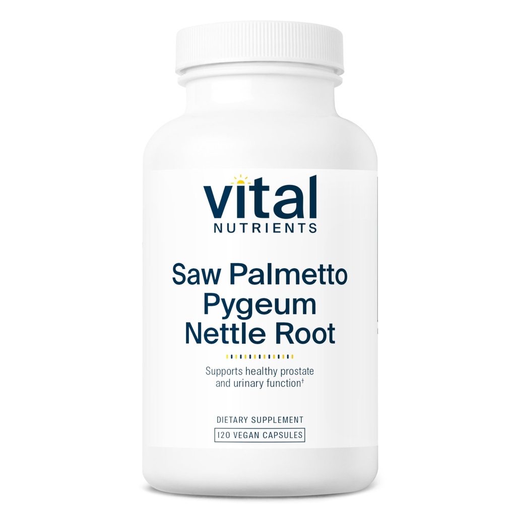 Vital Nutrients Saw Palmetto com Pygeum & Nettle Root - Vegan Saw Palmetto para homens apoia a função de próstata saudável* - Gluten, Dairy, Soy Free - 120 Cápsulas