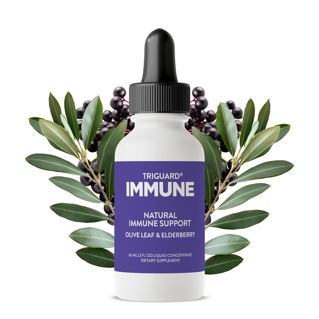 Triguard Plus Concentrado □ Prata coloidal, Extrato de Sambucus Elderberry & Extrato de Folha de Oliva, 3-em-1 Suporte Imune Líquido □ Fortalecedor de Sistema Imune Poderoso - 3,4 onças / 100ml, Made in USA