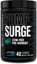 Bomba de fábrica Jacked Surge Max Stim Free Pré-treino - Cafeína de alta performance Free Pré-treino com L-Citrulina, N03-T Nitrato de Arginina e Glutationa - 40 Servings, Framboesa Azul