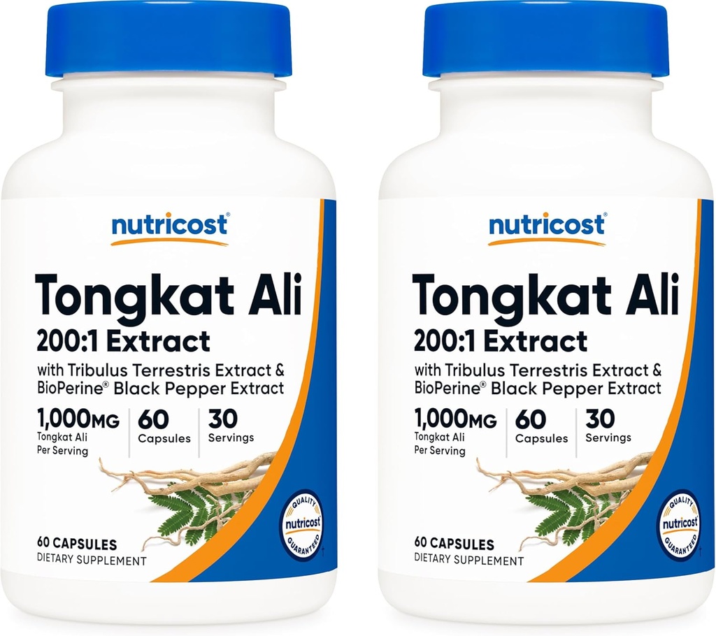 Nutricost Tongkat Ali 1.000mg, 60 tampas (2 garrafas) - 30 servir por garrafa, bonés vegetarianos, não-GMO, sem glúten