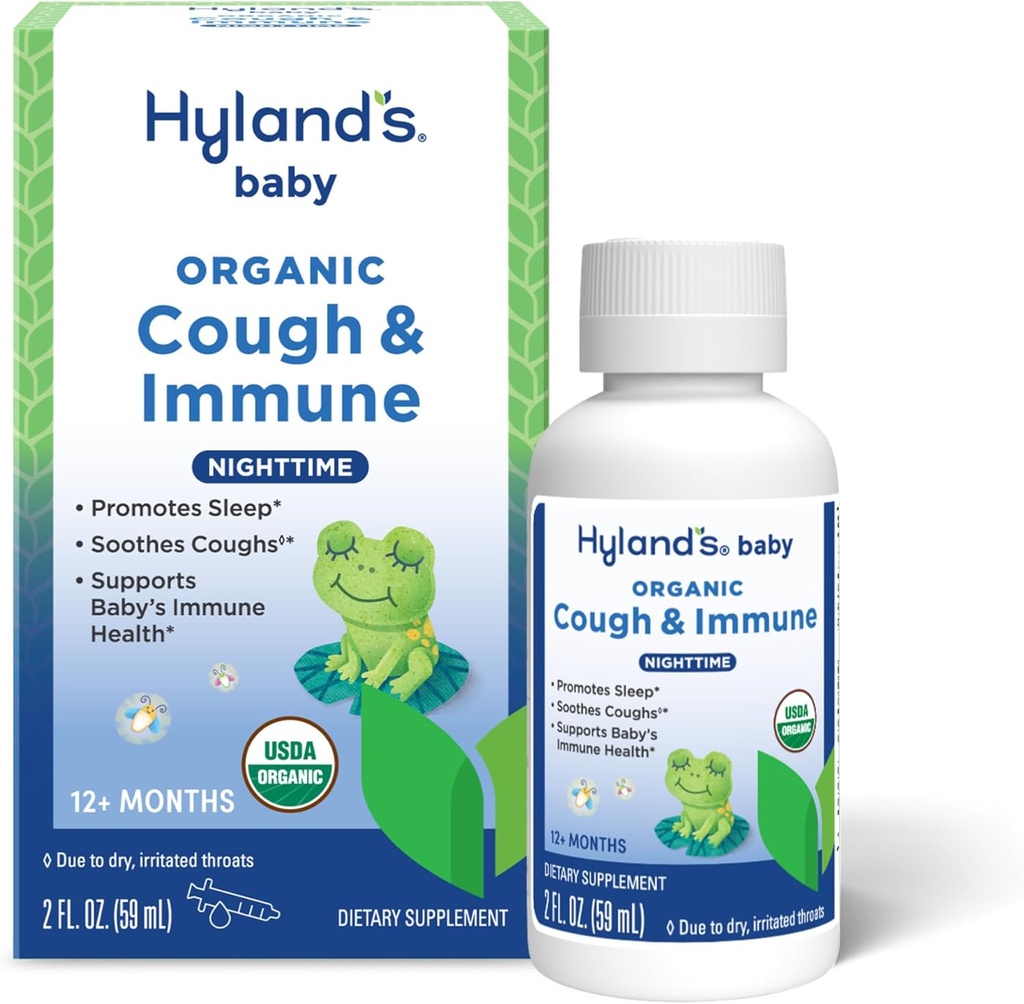 Syrup de tosse orgânica do bebê de Hyland e apoio imune com Agave, Elderberry e romã, acalma a tosse, e suporta imunidade, noite, 2 Fl. Oz.