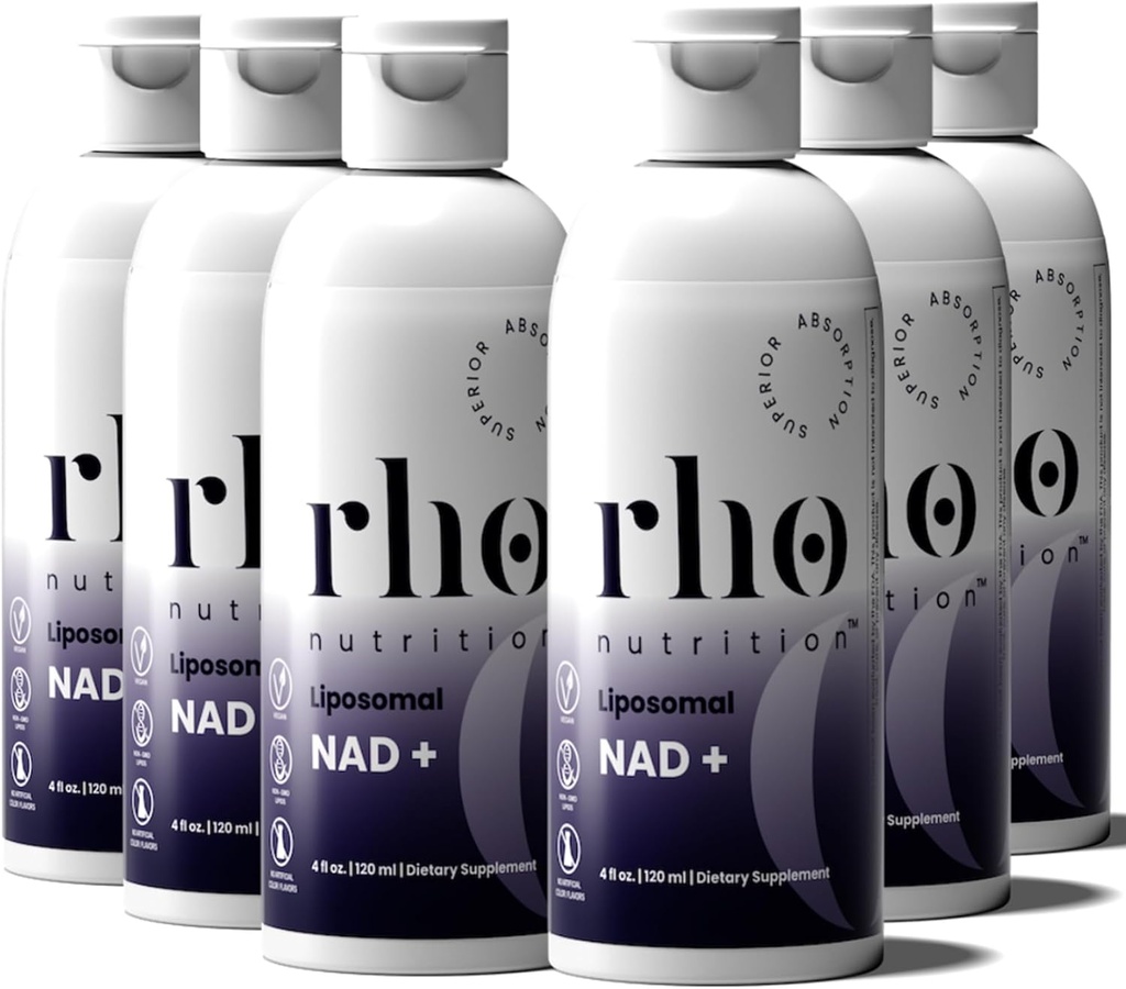 Rho Nutrition Liposomal NAD+ – Suplemento Líquido Projetado para ajudar a apoiar a absorção – Forma ativa de NAD+ Ajuda a apoiar a saúde celular normal, envelhecimento saudável, metabolismo energético e vitalidade – 6 Pack