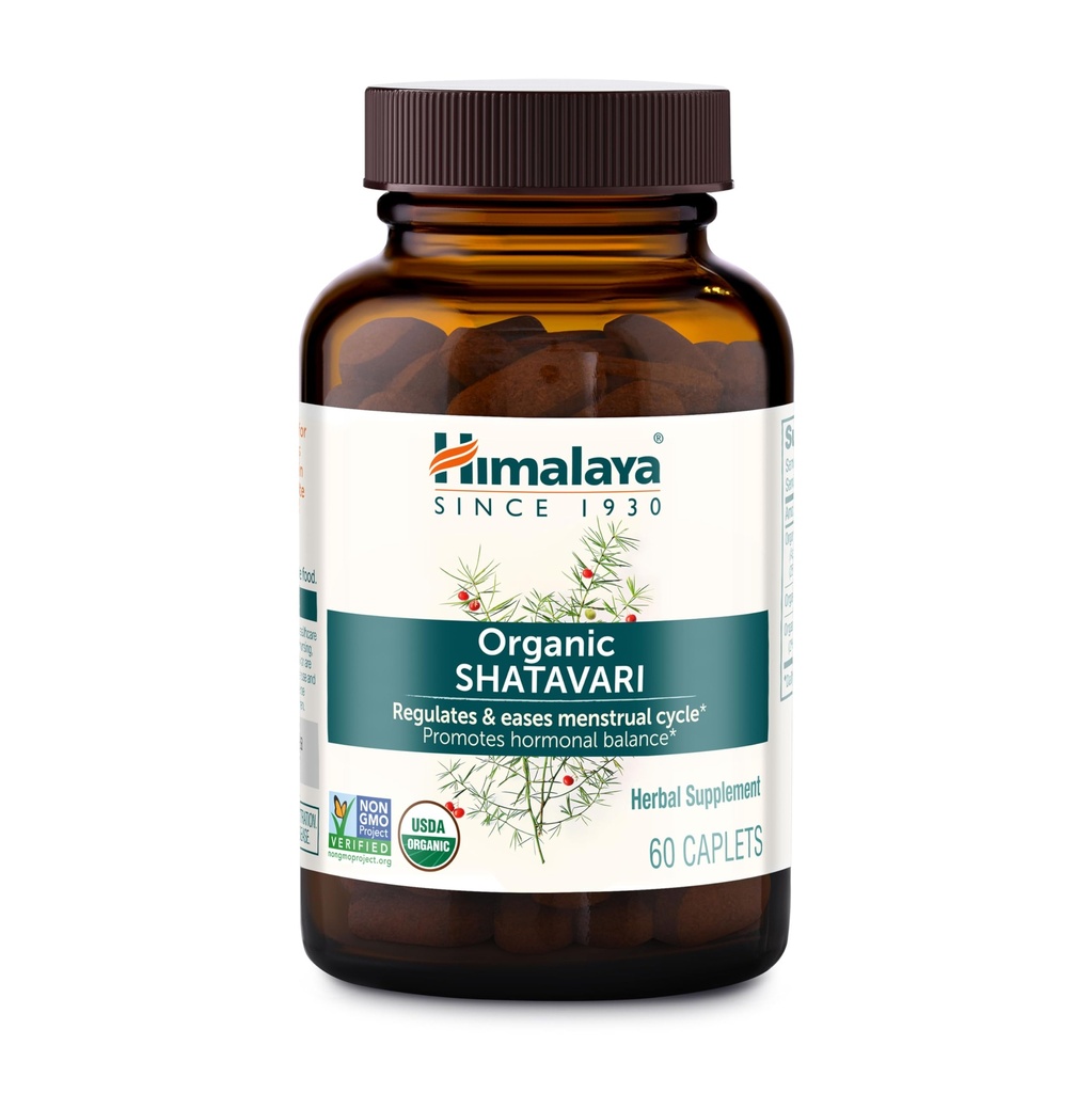 Himalaia Organic Shatavari - Promove o equilíbrio hormonal para mulheres e alívio do crânio menstrual - USDA Organic, Vegan, Gluten Free, 1300 mg, 60 Caplets