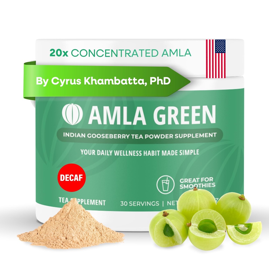 Amla Powder & Decaf Green Tea Superfood Supplement, 20x Ultra concentrado Amla, Apoio Antioxidante, Feito com chá Oolong e Groselhas indianas, Orgânico, Vegan, Decaf, 30 Servings