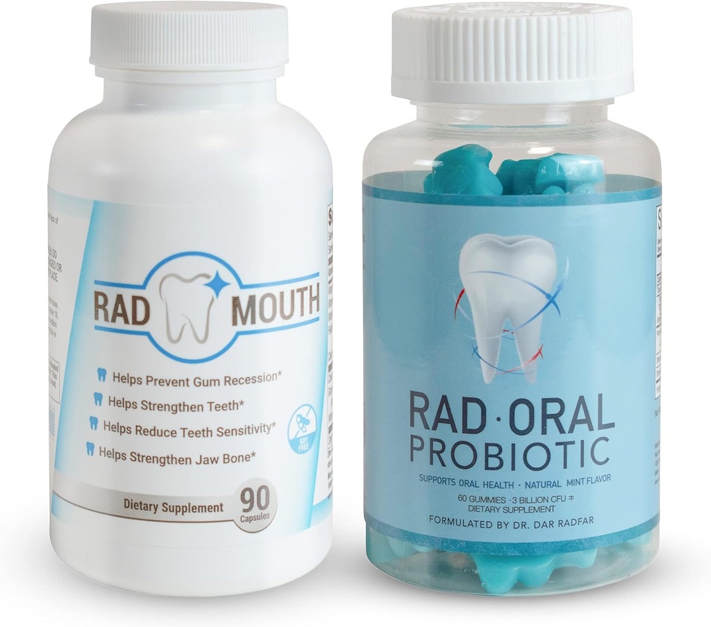 Probióticos Orais Rad para dentes e gengivas com boca Rad para sensibilidade de dentes - Dentista Formulado Probiótico Dental com Lactobacillus Reuteri e Multivitamin para fortalecer gengivas, dentes e osso de mandíbula