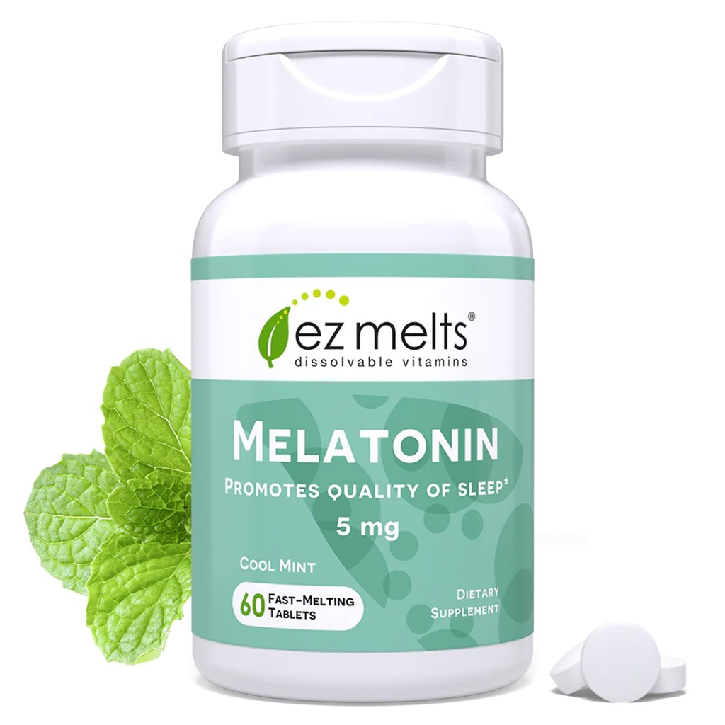 EZ Derreter Melatonina Dissolvível, 5 mg, Livre de Açúcar, Fornecimento de 2 meses, Fresco Menta-Flavorado - 1 embalagem