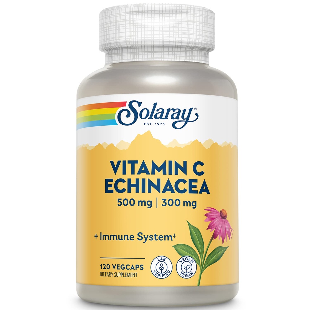 SOLARAY Vitamina C & Echinacea Raiz Suporte do Sistema Imune saudável w/ 500 mg VIT C & 300 mg Echinacea Por cápsula