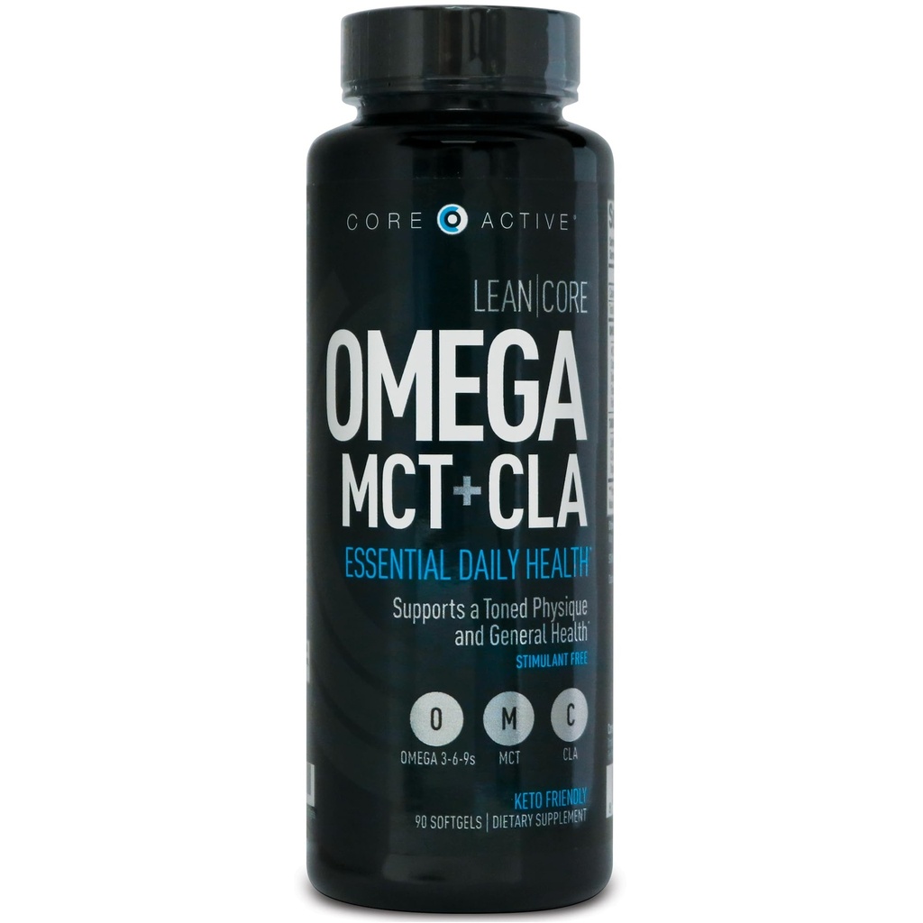 Lean CORE Omega MCT + CLA - Estimulante Fórmula de Saúde Livre, Músculo Lean & Toned Physique, Ómega 3-6-9 ácidos gordos - óleo de linhaça- óleo de coco- Keto amigável 30 dias de fornecimento (90 Softgels)