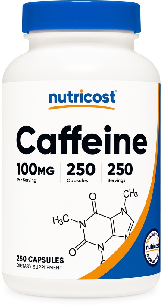 Pílulas de Cafeína de Nutricost 100mg por serviço, 250 Cápsulas