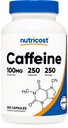 Pílulas de Cafeína de Nutricost 100mg por serviço, 250 Cápsulas