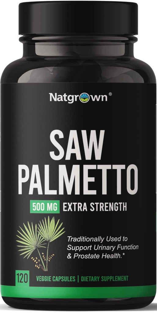Natgrown Saw Palmetto para homens 500mg – Suplemento de saúde da próstata com bloqueador DHT para perda de cabelo & fluxo urinário – 120 cápsulas Vegan – Não-GMO, Gluten-Free