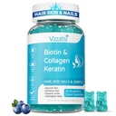 Gummies de biotina com colagénio e queratina para unhas de pele de cabelo- Suporta o crescimento do cabelo e unhas mais fortes, Mulheres homens, crianças - 60 chicletes de amora