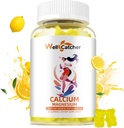 Cálcio Magnésio Gummies Adultos Crianças - Açúcar gratuito mastigado Vegan Algas Suplementos de cálcio para mulheres homens apoio mais força óssea com zinco potássio vitamina D3 K2 limão sabor 60CT
