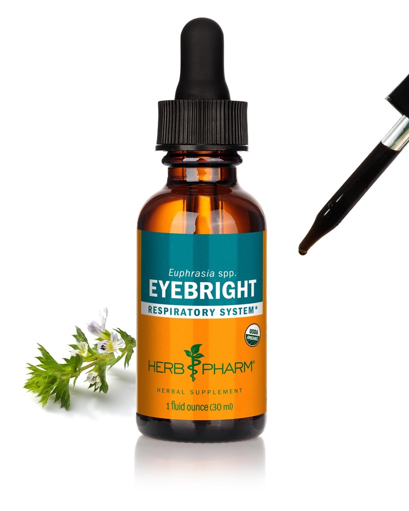 Herb Pharm certificado Eyebright extrato líquido orgânico para suporte do sistema respiratório - 1 onça, claro