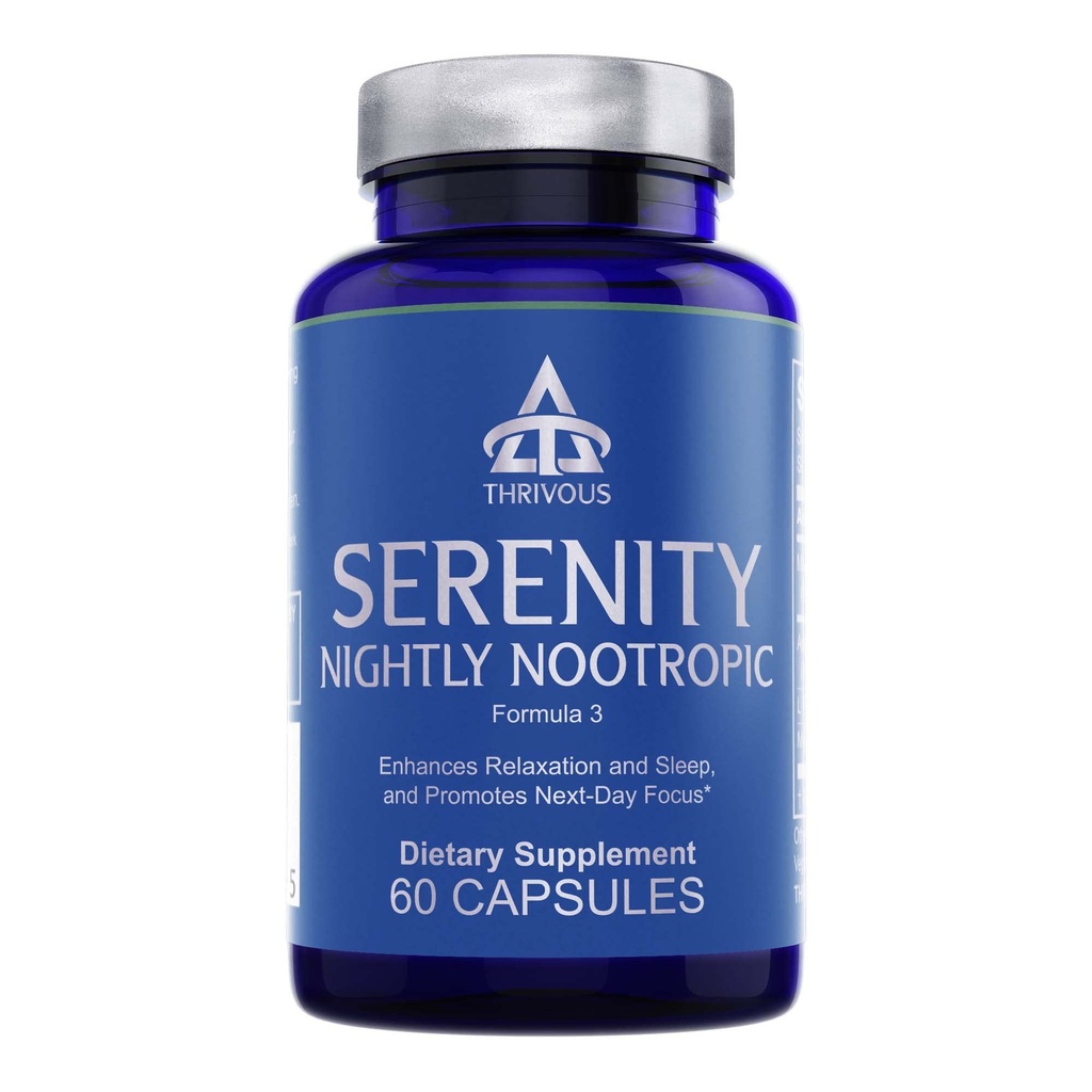 Thrivous Serenity Nightly Nootropic – Sleep & Relaxation Formula com KSM-66 Ashwagandha, L-Theanina, Magnésio Glycinate & Melatonin – 60 Cápsulas Vegan