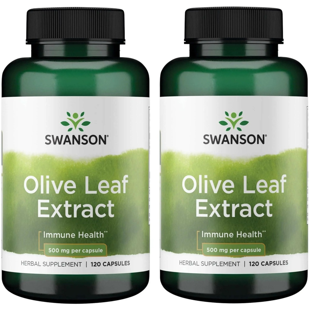 Swanson Olive Leaf Extract Cápsulas com 20% de Oleuropein - (120 Cápsulas, 500mg cada) 2 Garrafas