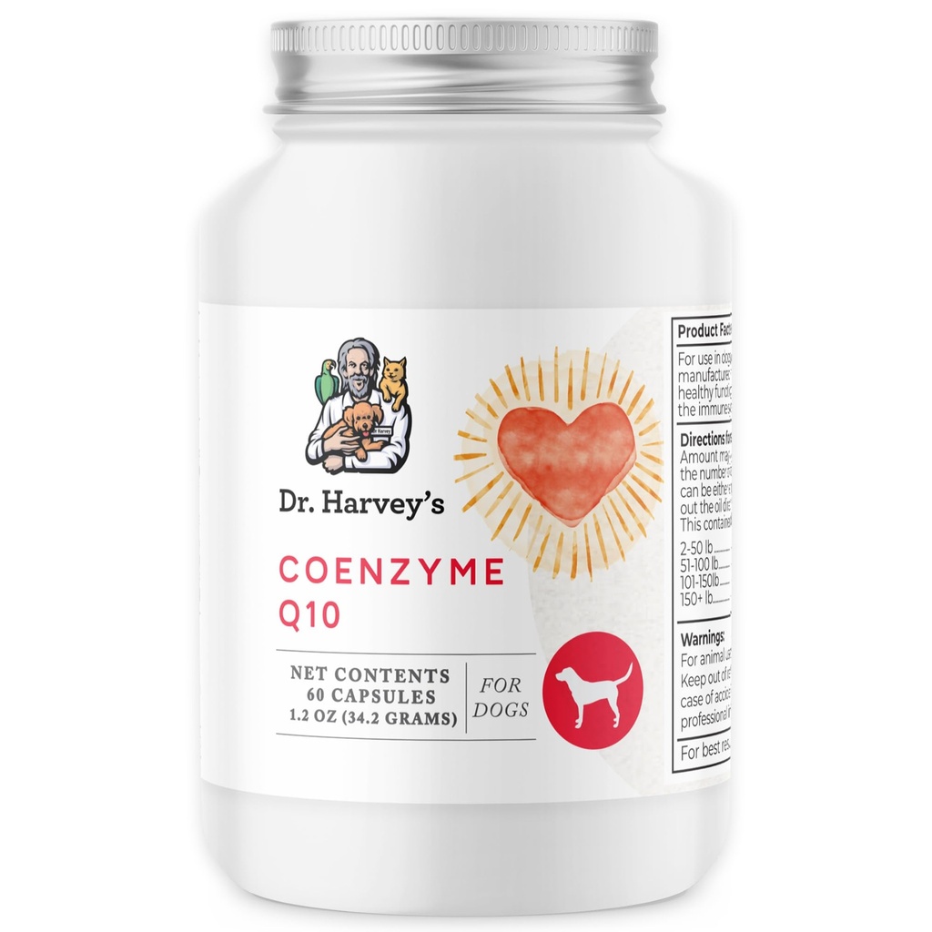 Dr. Harvey's Coenzyme Q10 - Suplementos de suporte cardíaco e cardiovascular para cães, 60 cápsulas