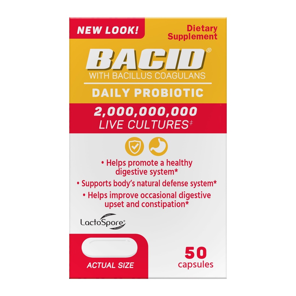 Ácido Probiótico diário com Bacillus Coagulans, 50 contagem, Suplemento de digestão para melhorar a constipação ocasional