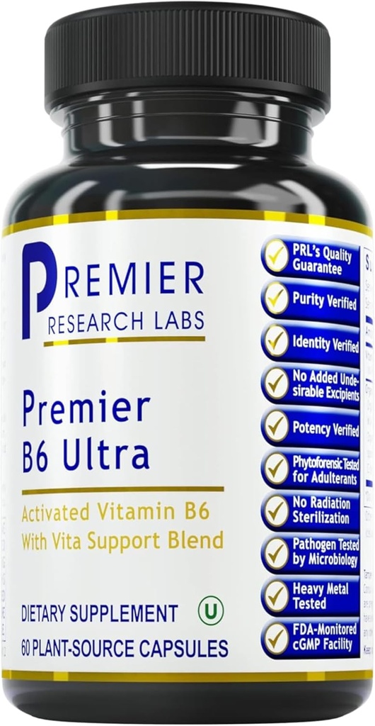 Premier Research Labs Premier B6 Ultra- P5P Vitamina B6, Piridoxal 5 Phosfate B6 Suplemento Vitaminas, 50mg B6 Por Cápsula, Forma Ativa para Metabolismo Energético, & Função Cérebro - 60 Cápsulas Vegetarianas