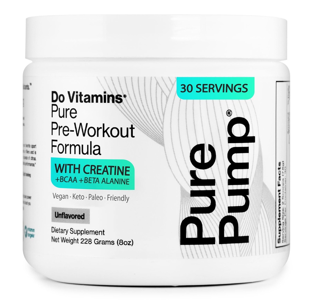Fazer Vitaminas - PurePump sem sabor todo-natural pré-treino em pó para homens e mulheres - clean pré-treino com creatina, BCAA, Beta Alanine - Melhor para a energia, Foco & Bomba - Vegan, Keto, Paleo 30 Servings