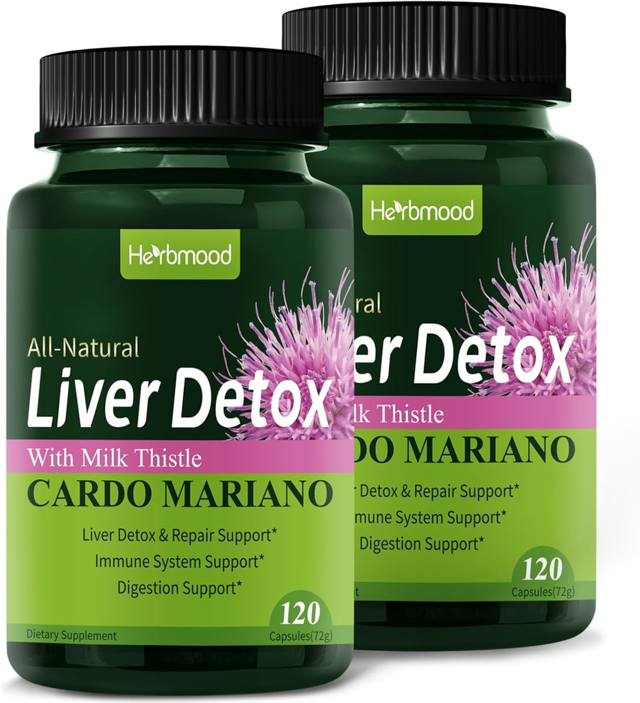 Herdmood Silymarin Milk Thistle Liver Detox Cápsulas para Fatty Liver, Alcachofa y Cardo Mariano con Silimarina para el Higado Graso, Liver Cleanse Detox & Repair Formula w/Artichoke Extract. 240Contar