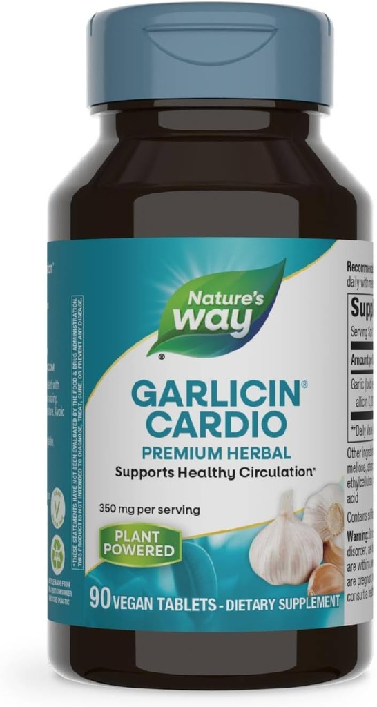 Nature’s Way Alho Cardio Premium Herbal Healthy Circulation Support * 350 mg por serviço 90 comprimidos