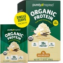 Puramente inspirado proteína orgânica em pó, 14 pacotes de serviço único, baunilha cremosa - 20g de pó de proteína baseada em plantas para smoothies & Shakes - Dairy-free, Non-GMO - para homens e mulheres