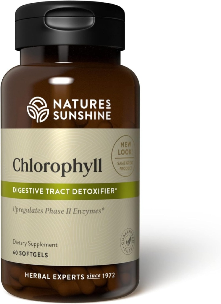 Sunshine Chlorophyll da natureza, 60 cápsulas de Softgel: Digestão de suporte, Imunidade e Destoxificação com benefícios de desodorante interno. Cápsulas fáceis de usar promovam o bem-estar geral e energia