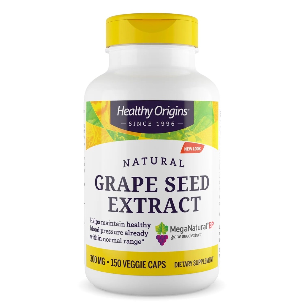 Origem saudável Extrato de sementes de uva 300 mg (MegaNatural BP, Non-GMO, California-Grown, Gluten Free, Suporta pressão sanguínea saudável), 150 tampas de legumes