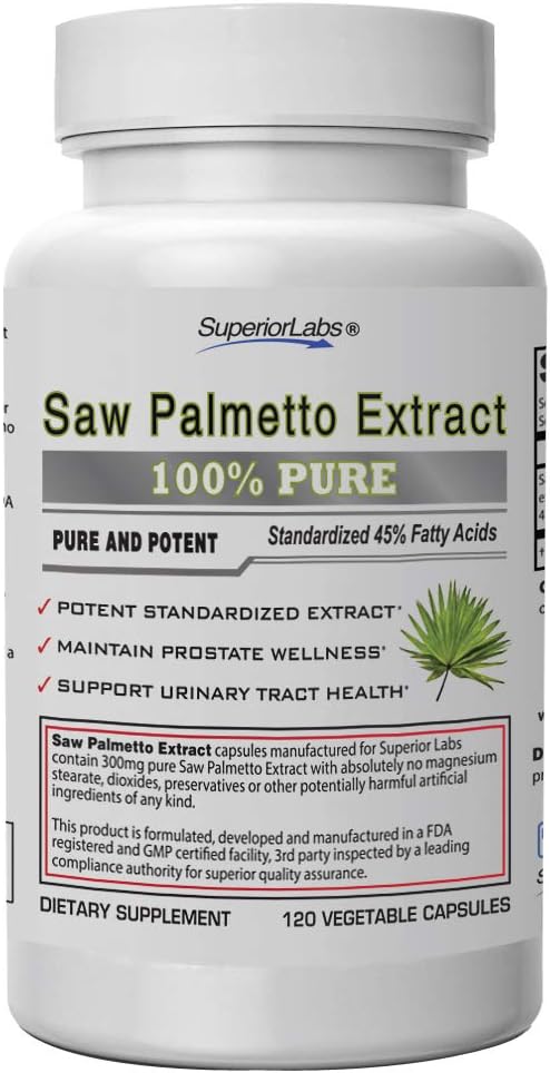 Laboratórios Superiores — Saw Palmetto Extract NonGMO, Non Synthetic— 300 mg Dosagem, 120 cápsulas vegetais — Suporta fluxo de trato urinário e frequência