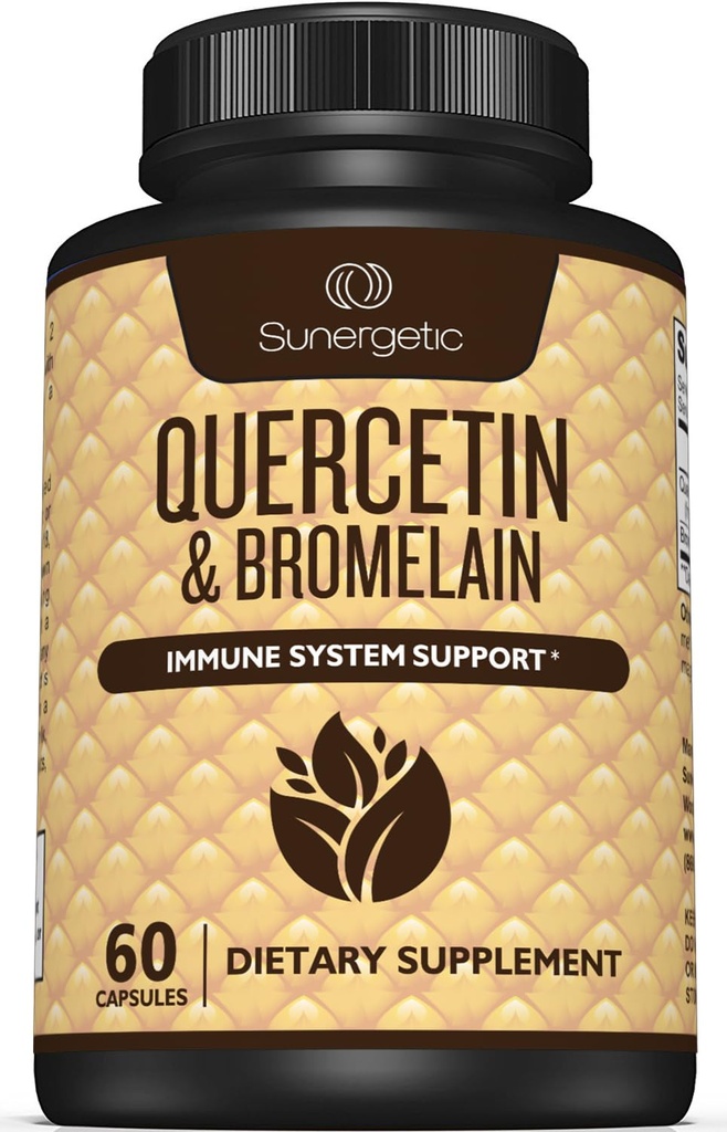 Sunergetic Premium Quercetin & Bromelain Supplement – Complexo de Bromelain poderoso para ajudar a apoiar sistema imunológico e suporte sazonal – Quercetin 1000mg por serviço – 60 cápsulas