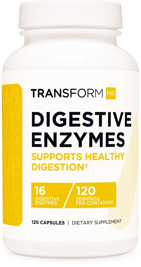 TransformarHQ Enzimas Digestivas Suplemento (120 Cápsulas) - 16 Enzimas, Suporte Digestão Saudável