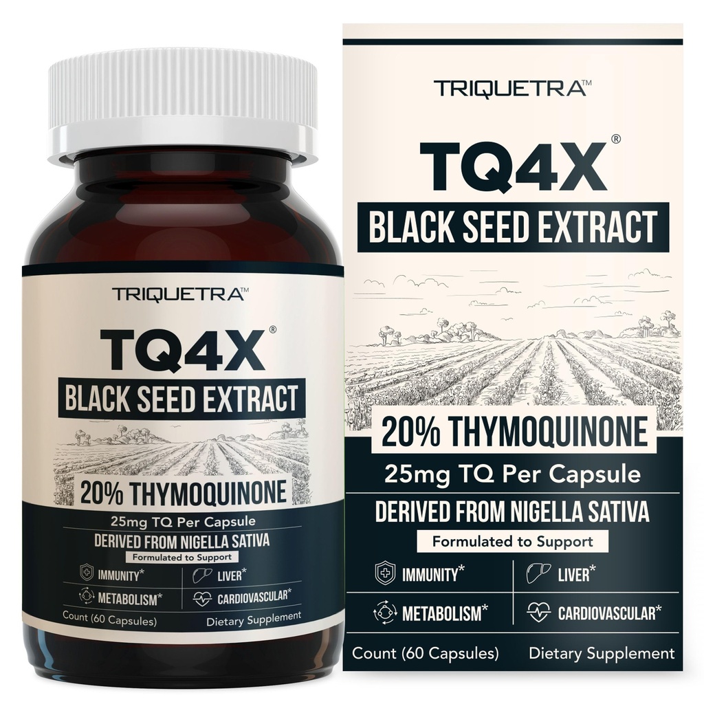 20% Thymoquinone Black Seed Oil Extract Cápsulas - TQ-Advanced 4X®: Concentração potente de timoquinona disponível - 60:1 Concentrado de Nigella Sativa, Forma crua, Vegan, Frasco de vidro (60 Cápsulas)