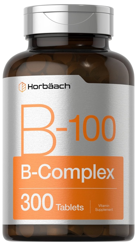 Horbäach Complexo de Vitamina B-100 100% do valor diário , 300 comprimidos , vegetariano, não-GMO, e Suplemento sem glúten