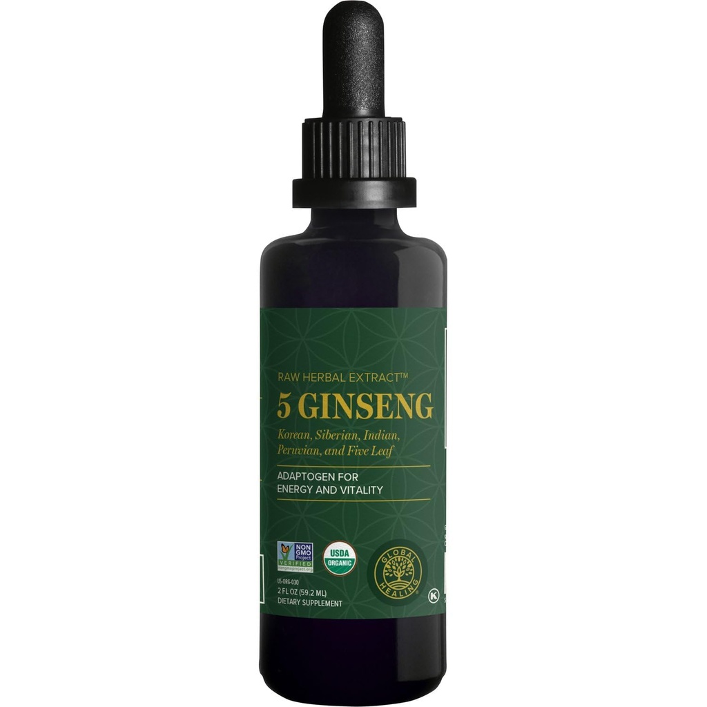 Centro de Cura Global - Ginseng - Extrato Orgânico de Ervas Ravas - Liquid Panax Supplement Drop Promove Energia - Korean and Siberian Ginseng Supplement, Maca, Ashwagandha - Non-GMO - 2 Fl Oz