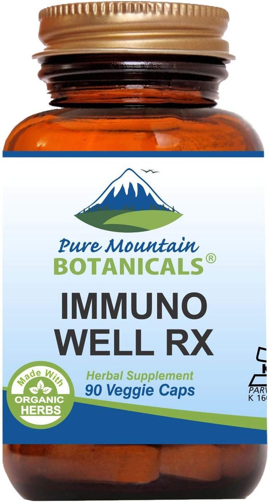 Pure Mountain Botanicals Immuno Well RX - Kosher Caps com Astragalus Echinacea Alho Maitake Shiitake Mushroom Honeysuckle & Beta Glucan