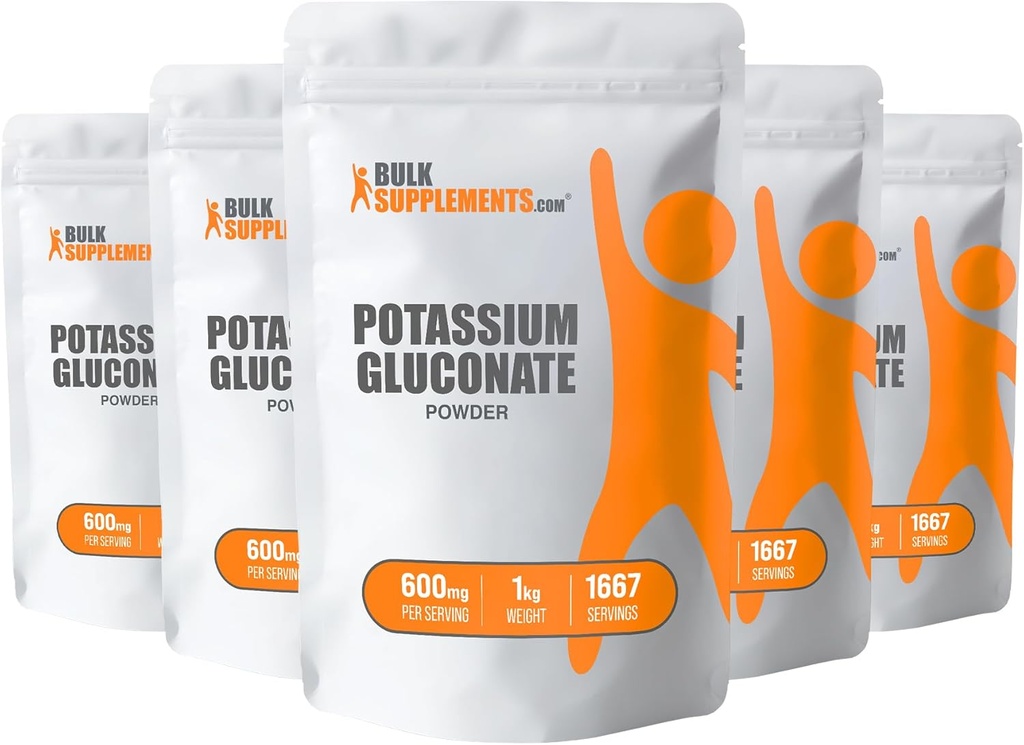 BulkSuplementos.com Pó de Gluconato de Potássio - Suplemento de Potássio, Suplemento Mineral - Gluten Free, 600mg por serviço, 5kg (11 lbs) (Pacote de 5)