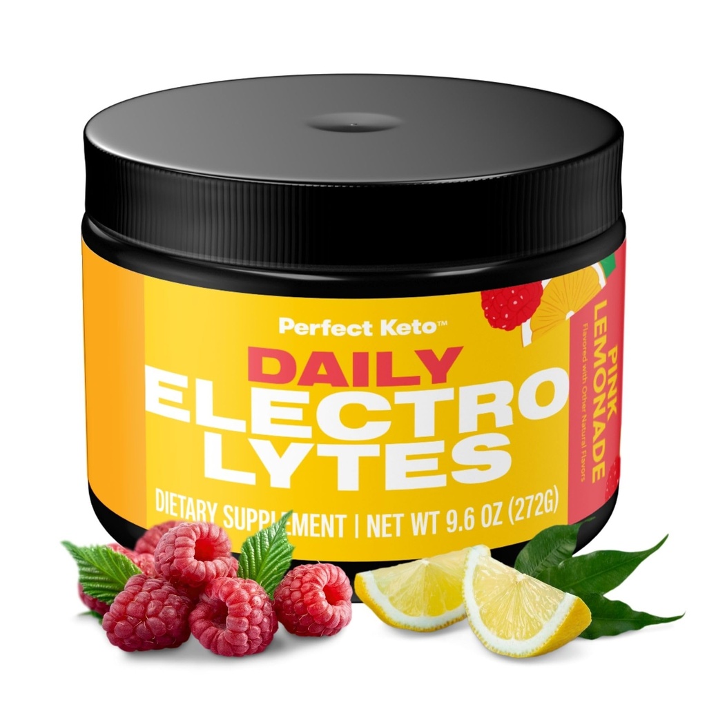 Eletrólitos perfeitos Keto Pó, açúcar e glúten, mistura de bebida eletrolítica, sódio, magnésio, cálcio e potássio Suplemento, hidratação, recuperação e suporte imunológico, limonada rosa, 45 Servings