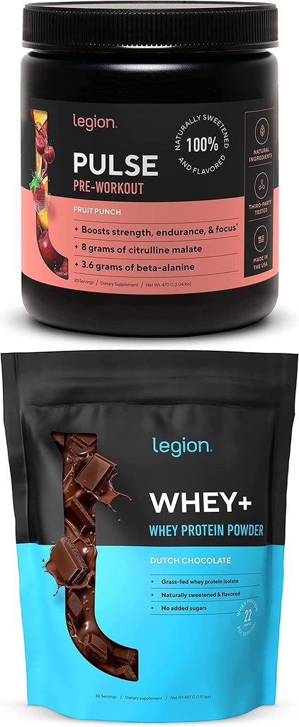 LEGION Pulso pré-treino Suplemento (Fruit Punch) Whey Protein Pó Chocolate - Whey+ Isolate Protein Pó