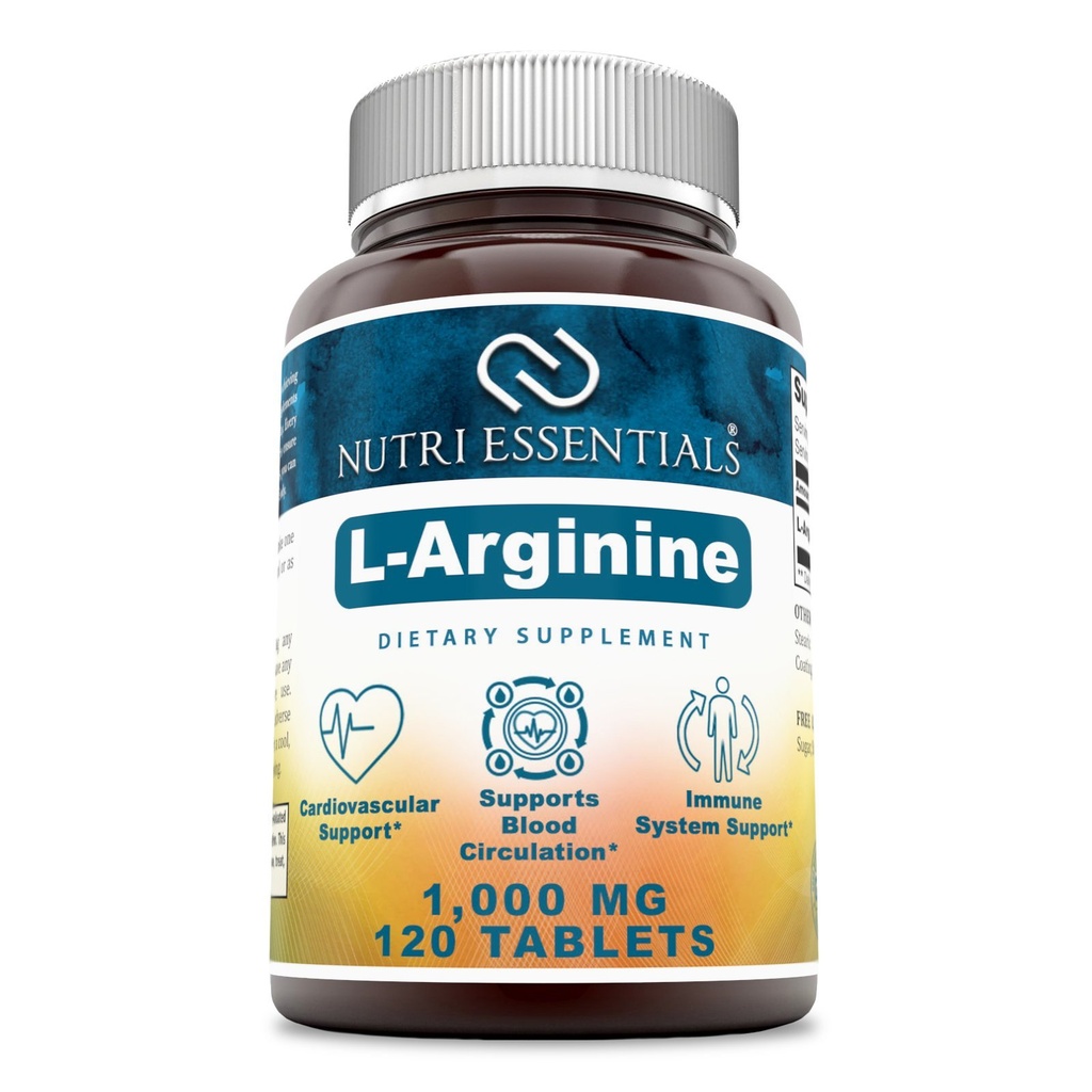 L-Arginina 1000 Mg 120 Comprimidos Suplemento dietético - Suporta Saúde Cardiovascular - Suporta Funções do Sistema Imune - Promove Circulação de Sangue