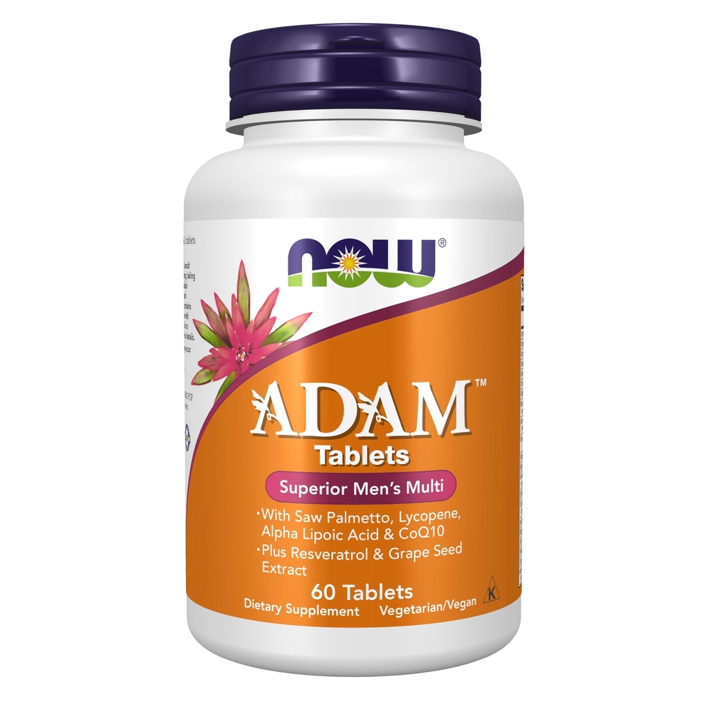 Now Foods Supplements, ADAMTM Multivitamin masculino com serra Palmetto, Licopeno, Ácido Alfa Lipóico e CoQ10, além de Resveratrol Natural e Extrato de Sementes de Uva, 60 comprimidos
