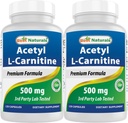 Best Naturals Acetil L-Carnitina (ALCAR) 500mg, 120 Cápsulas, 120 Servings - Não-GMO e Glúten Grátis, 1 Cápsula por Serviço (2 Embalagem)