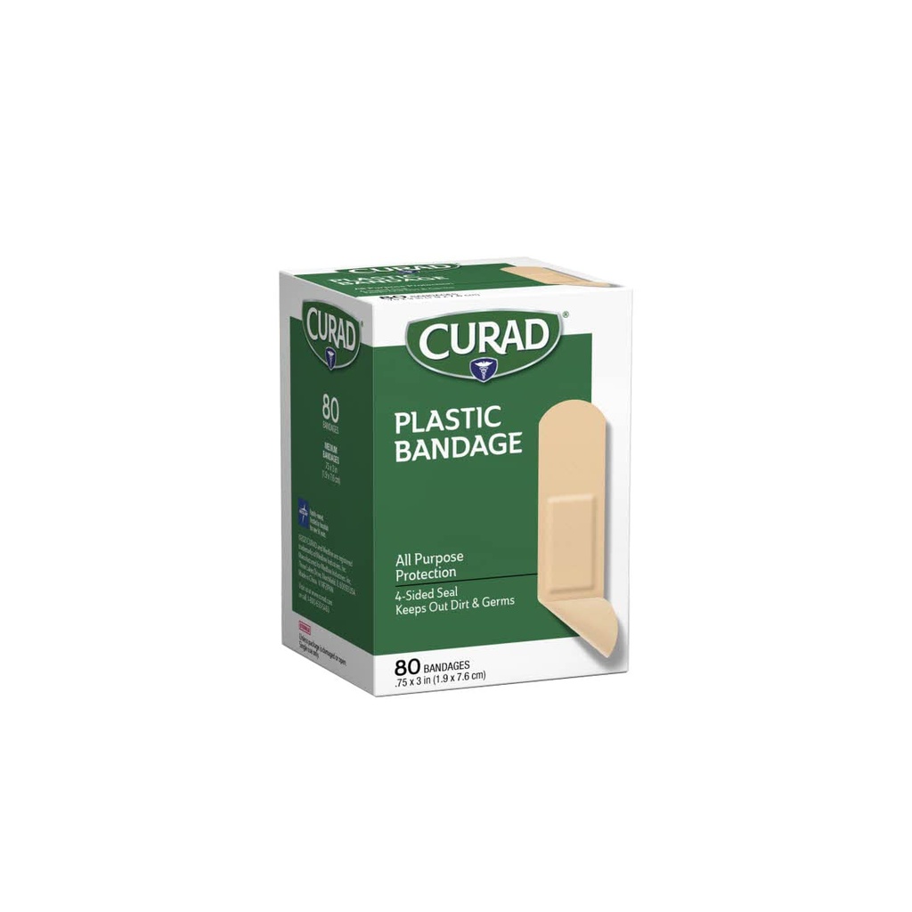 Bandagens de plástico de curad .75 X 3 polegadas 80 cada
