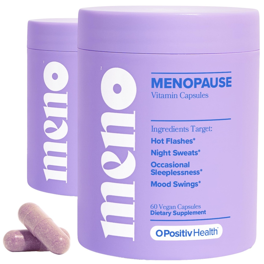 O Positiv MENO Vitaminas para Menopausa - Suplemento de Menopausa sem Hormônios para Mulheres - Black Cohosh & Ashwagandha KSM-66 - Ajuda a aliviar flashes quentes, suores noturnos, balanços de humor - 30 Servings (Pack of 2)
