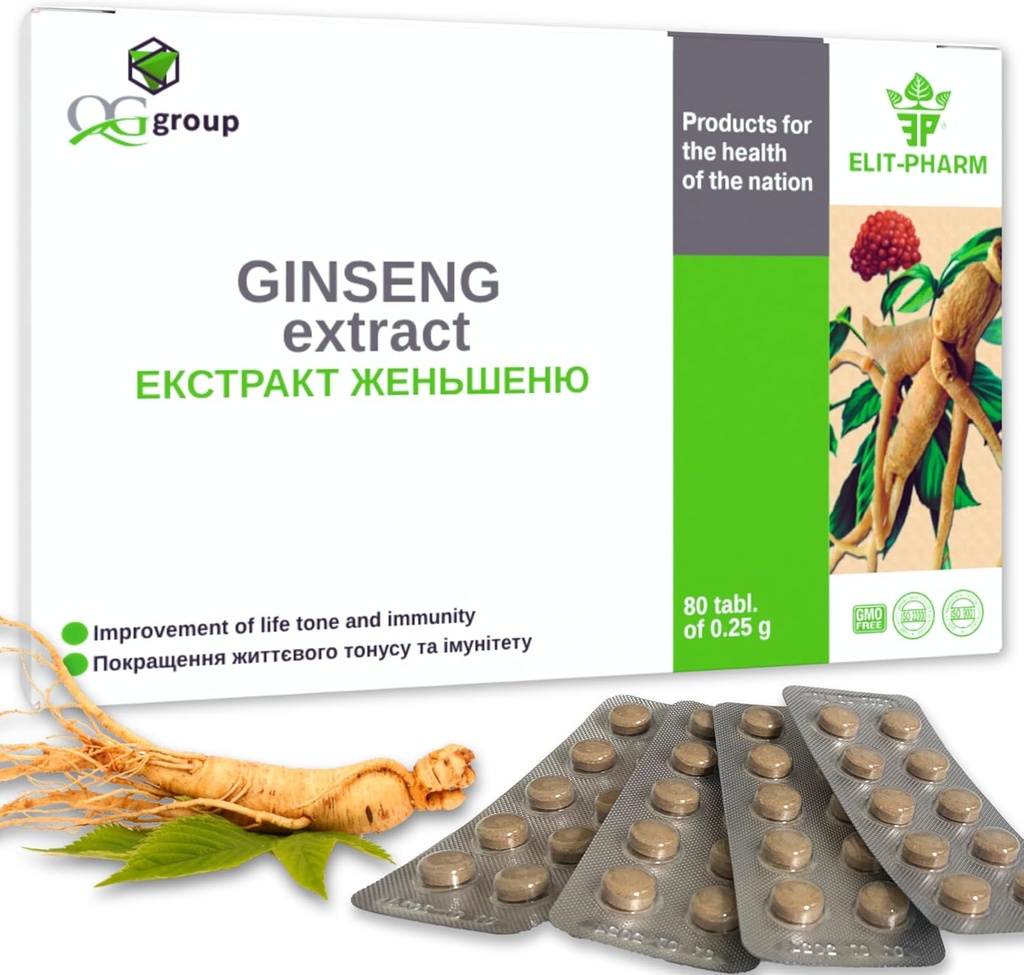 Grupo QG Extrato de Ginseng & Extrato de raiz de alcaçuz com vitamina C (80 comprimidos - 210mg cada) Suplemento dietético para homens e mulheres