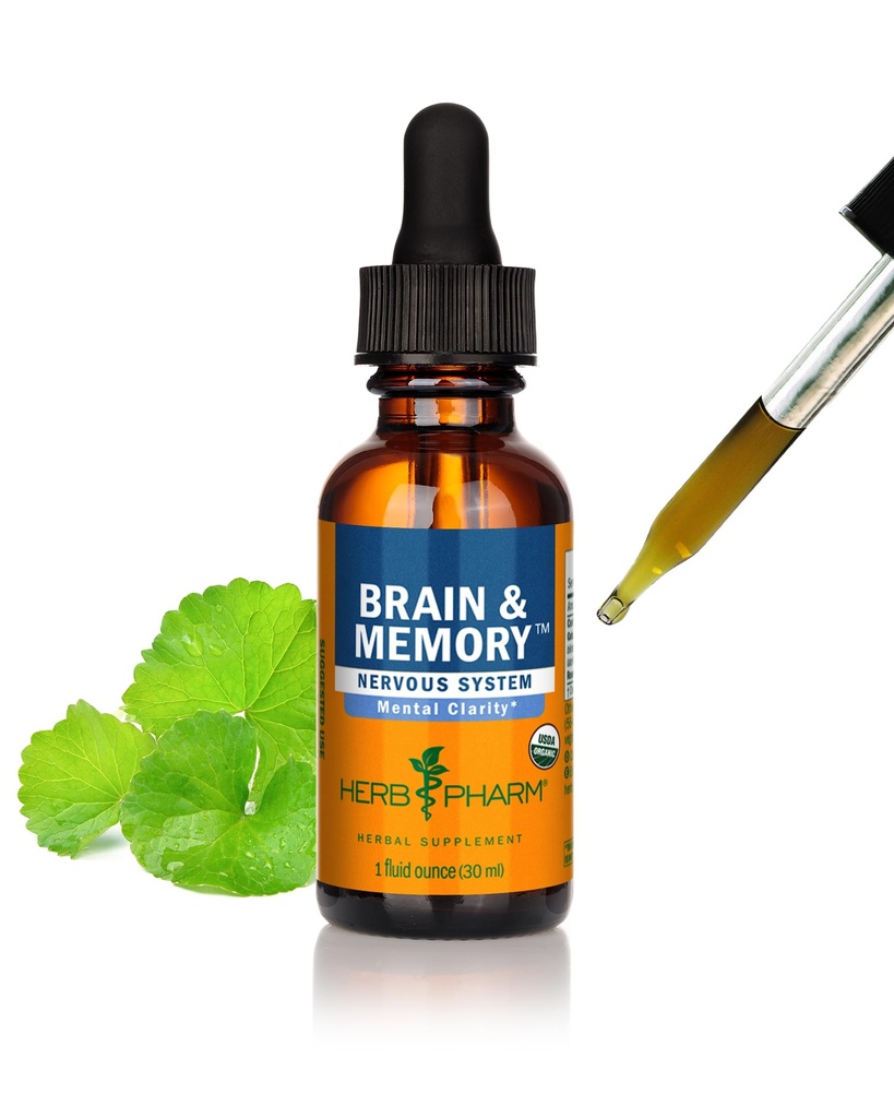 Herb Pharm Organic Nootropic Cérebro & Suplemento de memória com Ginkgo Biloba Extrato Líquido: Absorção rápida para apoio de foco mental, Ginkgo Suplemento, Vegan, Sem glúten, Não-GMO, 1 Oz