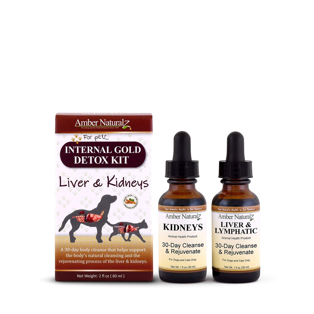 AMBER NATURALZ Kit de Detox de Ouro Interno para Cães, Gatos, Aves, Coelhos e Porcos da Guiné □ Suporte de ervas para a Saúde do Fígado e Rim