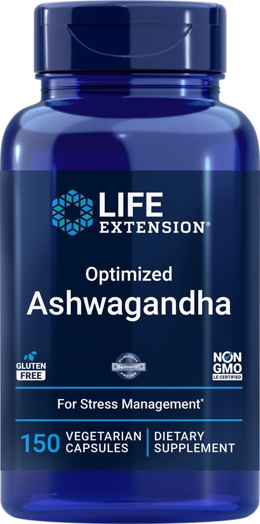 Extensão de vida Optimized Ashwagandha, 150 Veg Caps - Non-GMO, Gluten Free, Cápsulas Vegetarianas