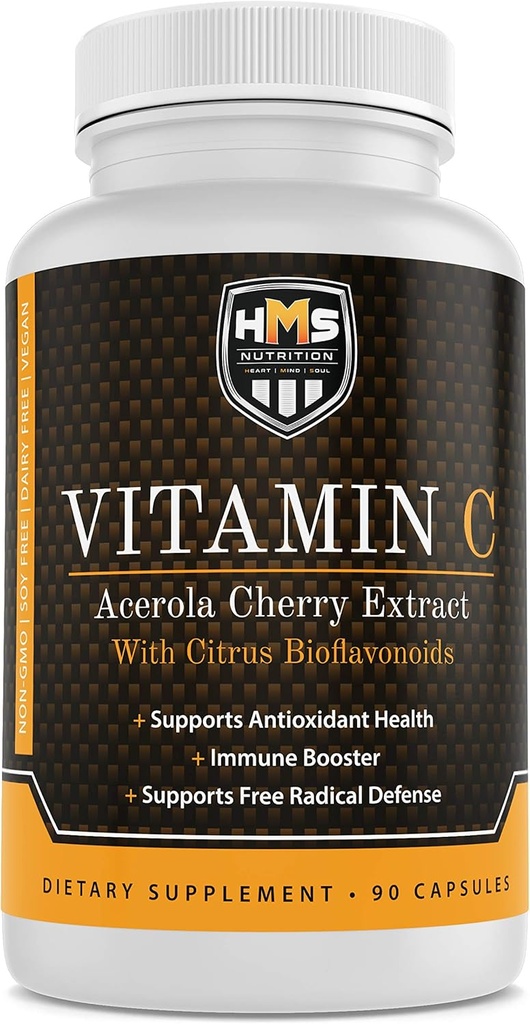 Acerola Cereja e Citrus Bioflavonoides Suplemento vitamina C - Suprimento Antioxidante Saúde, Imune Booster - Vegan, Orgânico - 90 Cápsulas, 90 dias Suprimento