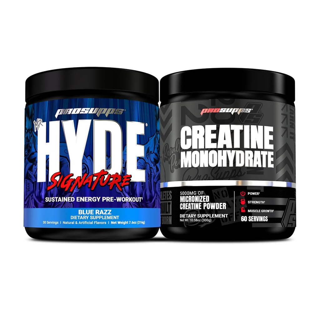PROSUPPS Hyde assinatura pré-treino sustentado, Blue Razz, 30-Servings e Creatine 300 Bundle